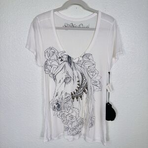 Key Closet Top Womens Medium Horse Rose Swarovski Crystal Tee Equestrian Y2K NEW